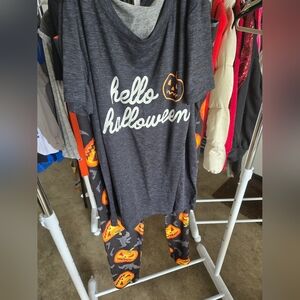 Hello Halloween Gray and Orange Legging And T-shirt Set
